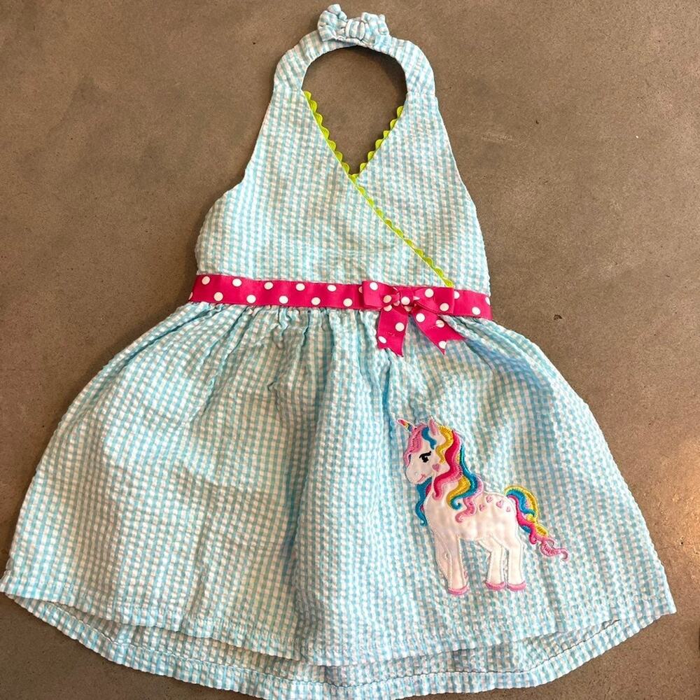 Emily rose unicorn blue plaid halter dress toddler girls 2T